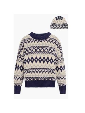 Favorite Daughter ‘Tis The Season Sweater &Hat Set, Blue/Grey Fair Isle Sz M NWT